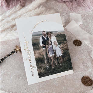 Modern Arch   Cream Foil Christmas Photo Holiday Card