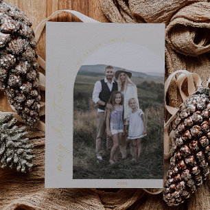 Modern Arch Cream Gold Foil Merry Christmas Photo Holiday Card