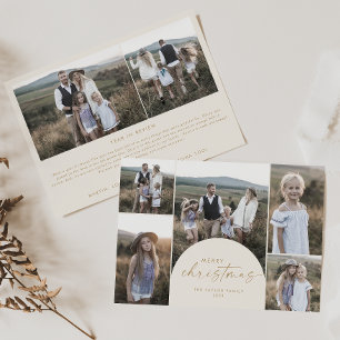Modern Arch Cream Multi Photo Family Christmas Holiday Card