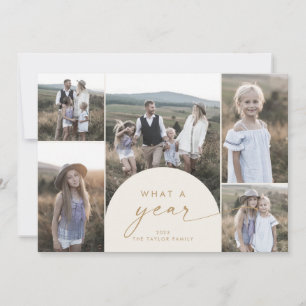 Modern Arch   Cream Multi Photo Family What A Year Holiday Card