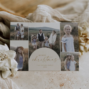 Modern Arch Cream Multi Photo Merry Christmas Holiday Card