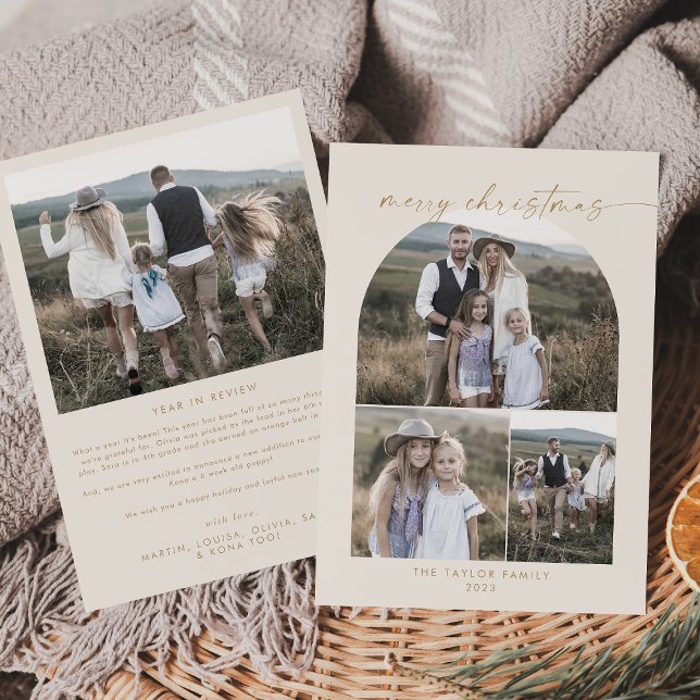 Modern Arch | Cream Photo Collage Family Christmas Holiday Card (Creator Uploaded)