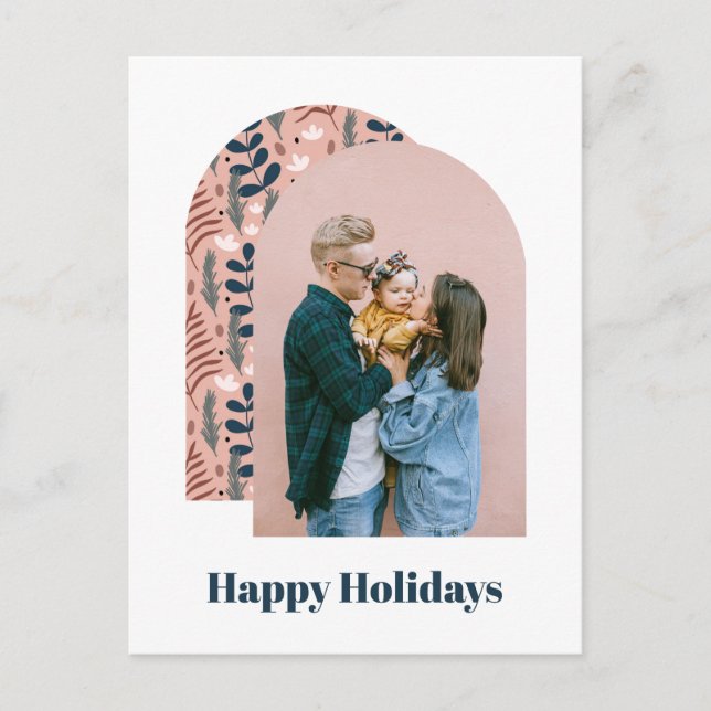 Modern Arch Custom Photo Pink Foliage Holiday Postcard (Front)