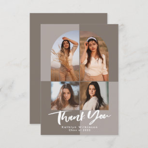 Modern Arch Dusty Silver Grey Photo Graduation Thank You Card
