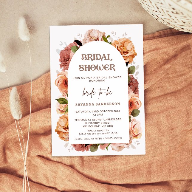 Modern Arch Fall Floral Bridal Shower Invitation (Modern Floral Bridal Shower Invitation, Fall Floral Bridal Shower Invite, Arch, Terracotta, Boho)