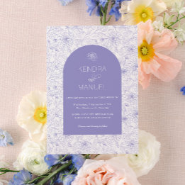 Modern Arch Floral Toile Lilac Purple Wedding Invitation