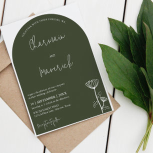 Modern Arch Flower Sage Green Wedding Invitation