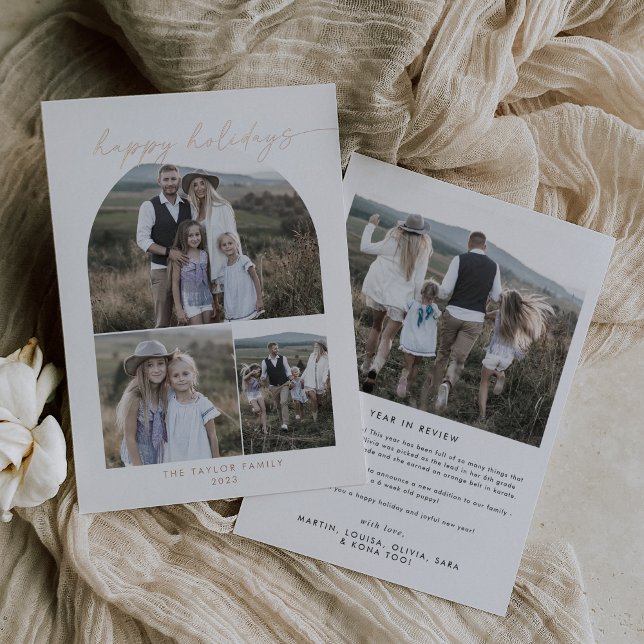 Modern Arch | Foil Photo Collage Family Foil Holiday Card (Creator Uploaded)