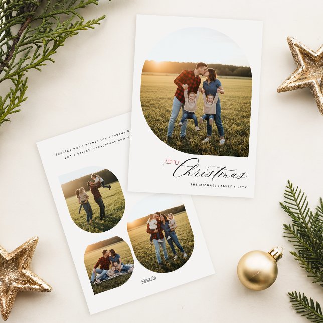 Modern Arch Frame Collage Family Photo Christmas Holiday Card (Creator Uploaded)