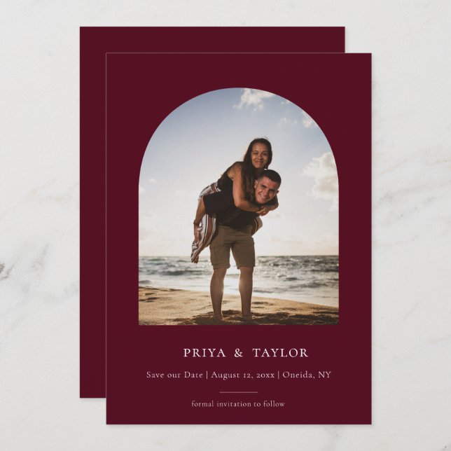 Modern Arch Frame Flat Save The Date Photo Card (Front/Back)