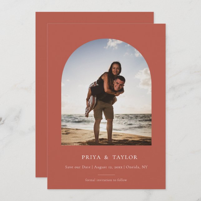 Modern Arch Frame Flat Save The Date Photo Card (Front/Back)