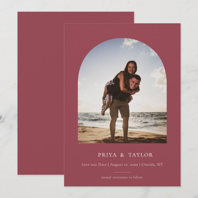 Modern Arch Frame Flat Save The Date Photo Card (Front/Back)
