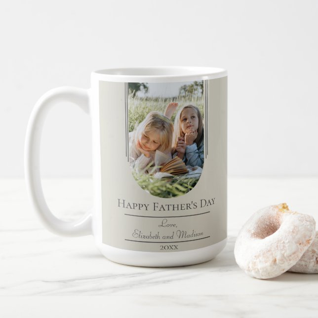 Modern Arch Frame Photo Father's Day | Beige Coffee Mug (With Donut)