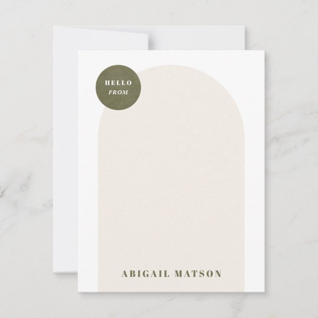 Modern Arch Frame Stationery Note Card - Green (Front)