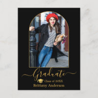 Modern Arch Gold Cap Calligraphy Photo Graduation 