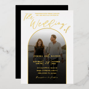Modern Arch Gold Foil Script & Photo Wedding