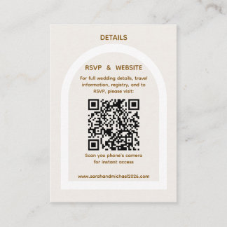 Modern Arch & Gold Glitter QR Code RSVP Details Enclosure Card