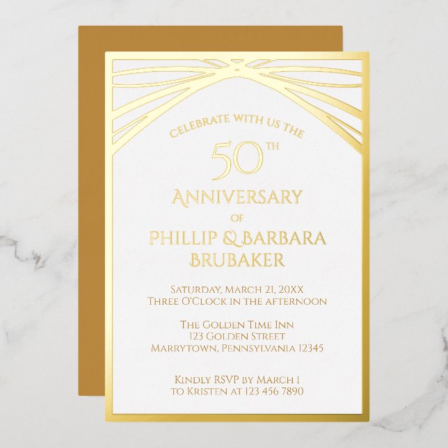 Modern Arch Golden 50th Wedding Anniversary Party (Front/Back)