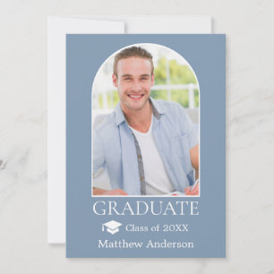 Modern Arch Grad Cap Dusty Blue Graduation Announcement