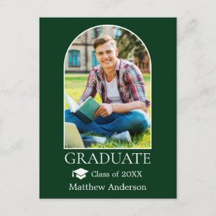 Modern Arch Grad Cap Photo Green Graduation Postcard