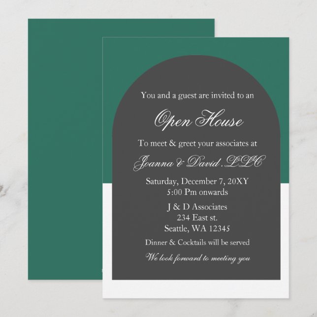 Modern Arch Green Business Corporate Party  Invitation (Front/Back)