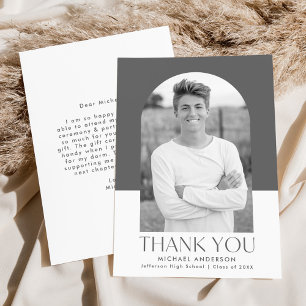 Modern Arch Grey Colour Block Photo Graduation Thank You Card