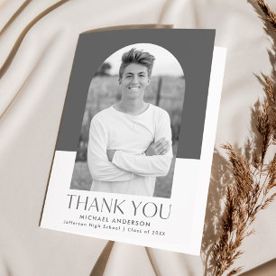 Modern Arch Grey Colour Block Photo Graduation Thank You Card