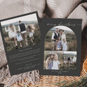 Modern Arch   Grey Photo Collage Family Christmas Holiday Card