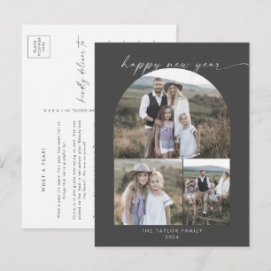 Modern Arch   Grey Photo Collage Family New Years Holiday Postcard