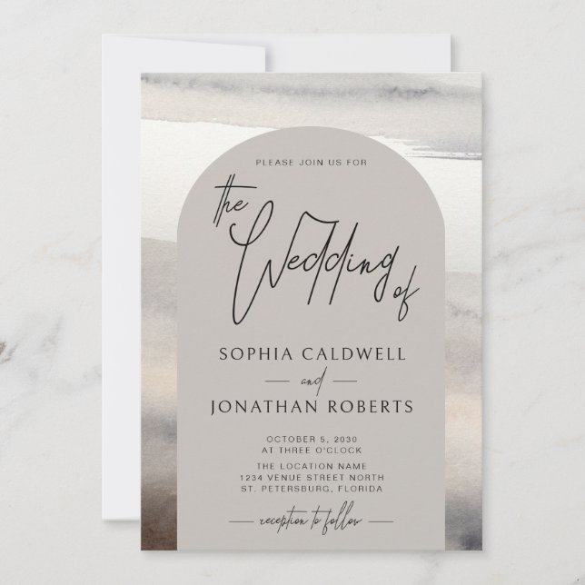 Modern Arch Handwritten Script Earth Tones Wedding Invitation (Front)