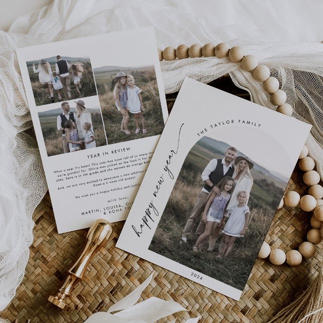 Modern Arch Happy New Year Photo Year in Review Ho Holiday Card (Creator Uploaded)