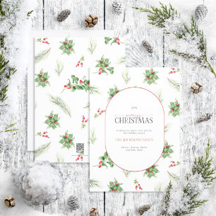 Modern Arch Holly Berry Merry Christmas Holiday Card