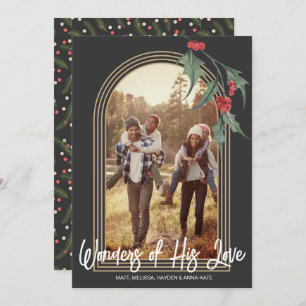 Modern Arch Holly Greenery Christmas Photo Card