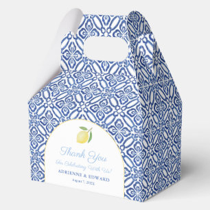 Modern Arch Italian Lemon Blue Tiles Wedding Favour Box