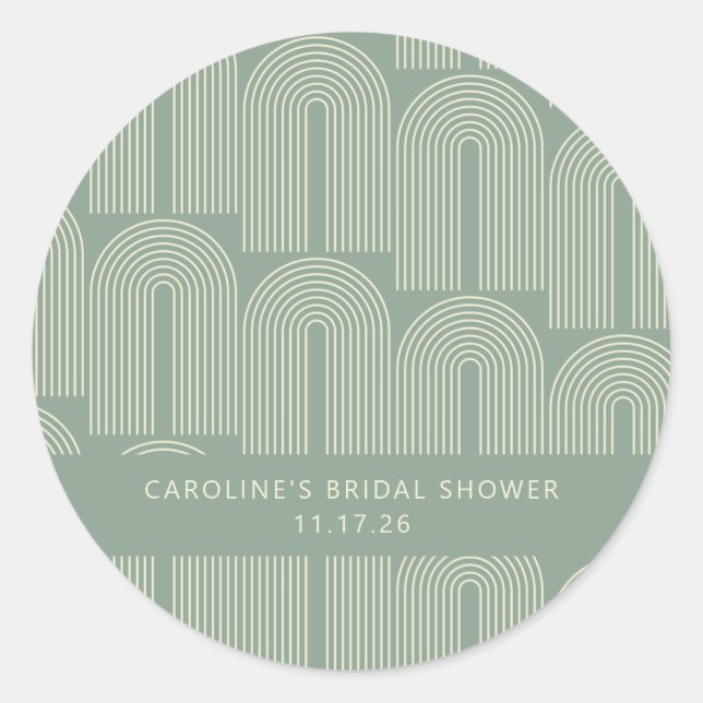 Modern Arch Line Art Sage Custom Bridal Shower Classic Round Sticker (Front)