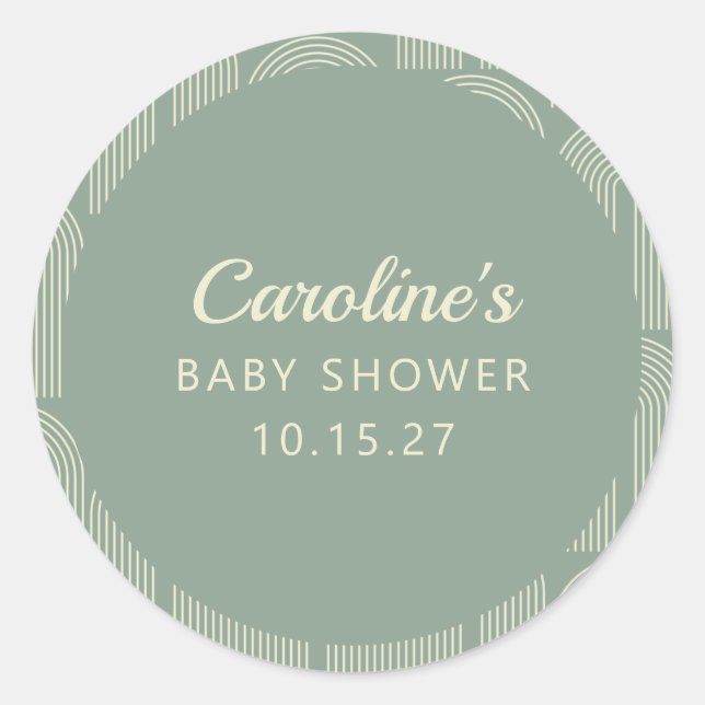 Modern Arch Line Art Sage Green Baby Shower Custom Classic Round Sticker (Front)