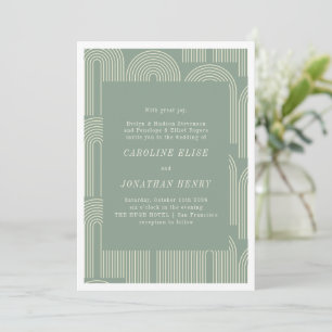 Modern Arch Line Art Sage Green Formal Wedding Invitation
