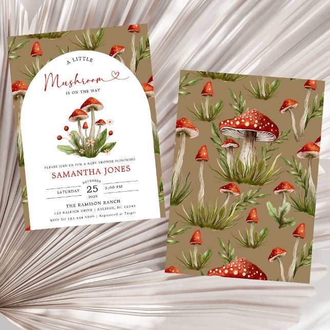 Modern Arch Little Mushroom Baby Shower Invitation (Creator Uploaded)