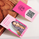 Modern arch makeup pink photo qr code logo business card<br><div class="desc">Modern arch retro boho dusty pastel pink and bight pink photo qr code logo makeup photo ,  add your business photo . Add your social media. With a bold font,  all the colours are editable ,  add your logo.</div>
