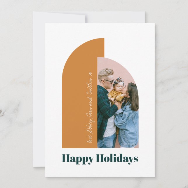 Modern Arch Merry Bright Christmas Family Photo Holiday Card (Front)