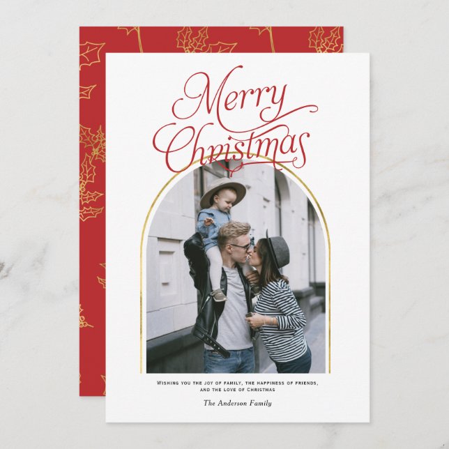 Modern arch merry christmas greeting photo holiday (Front/Back)