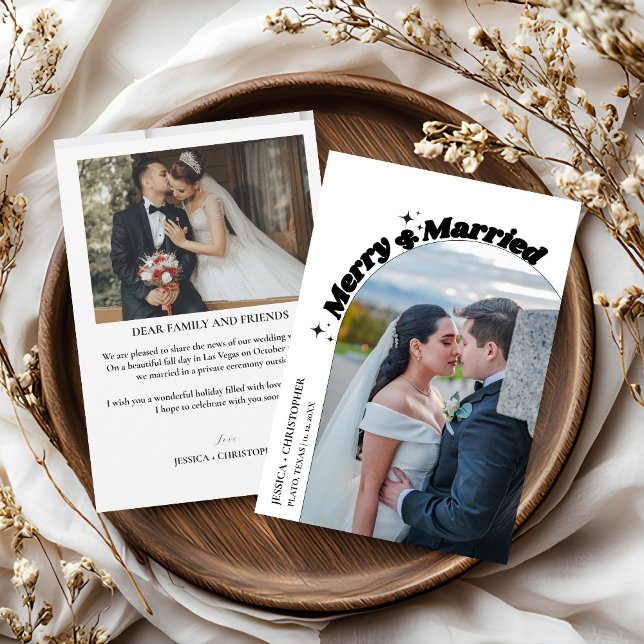 Modern Arch Merry & Married Christmas Elopement Holiday Card (Creator Uploaded)