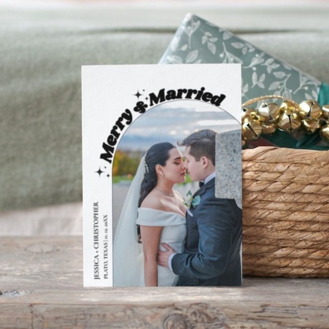 Modern Arch Merry & Married Christmas Elopement Holiday Card (Creator Uploaded)
