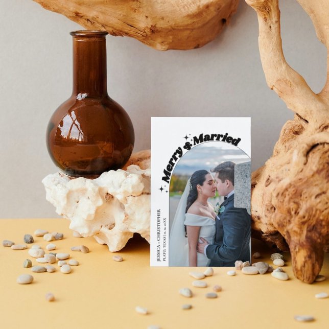 Modern Arch  Merry & Married  Christmas Wedding Holiday Card (Creator Uploaded)