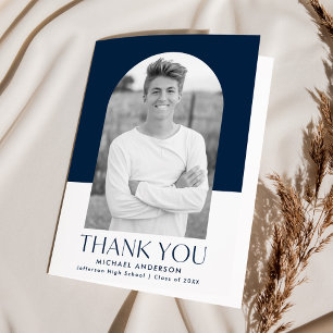 Modern Arch Navy Colour Block Photo Graduation Thank You Card