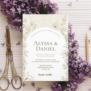 Modern Arch Neutral Floral Leaves Wedding Invitation