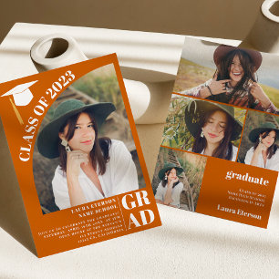 Modern arch orange 5 photos graduation invitation