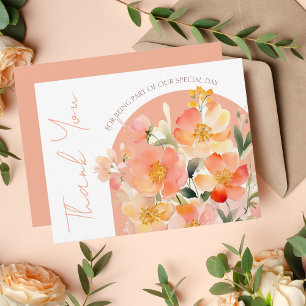 Modern Arch Orange Peach Floral Wedding Thank You Card