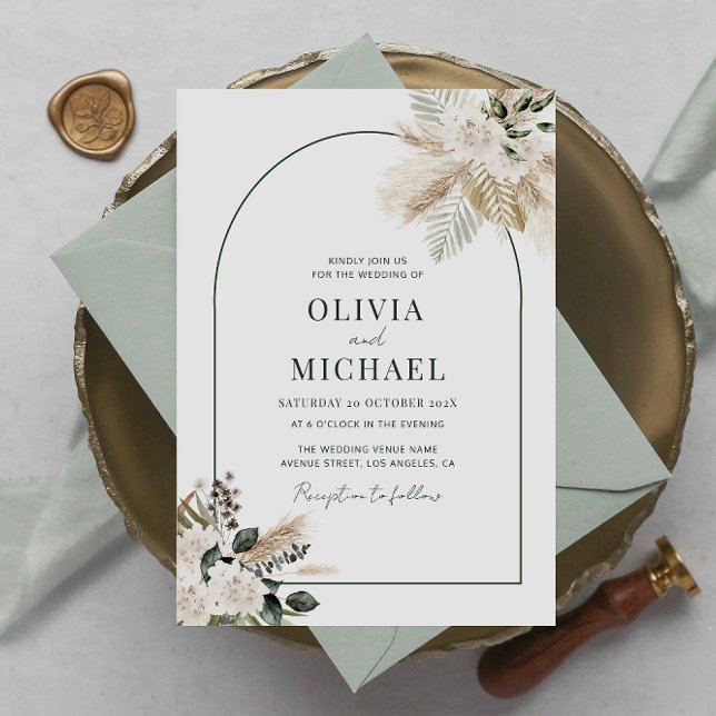 modern arch pampas grass wedding invitation (Creator Uploaded)