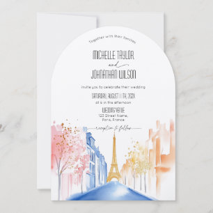 Modern Arch Paris Eiffel Tower Destination Wedding Invitation